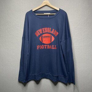 Haute Edition Women's Game Day Football Lightweight Top Elbow Patch Blue Red 2X